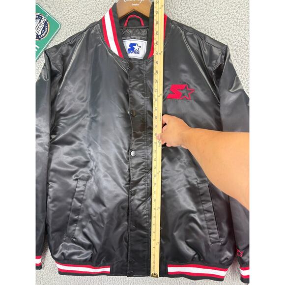 Starter Retro Satin Varsity Bomber Jacket Mens Extra Large XL Black Red $225 NWT - Picture 2 of 10